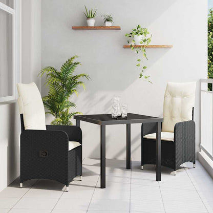 Set da Pranzo per Giardino con cuscino 3 pcs Nero polyrattan