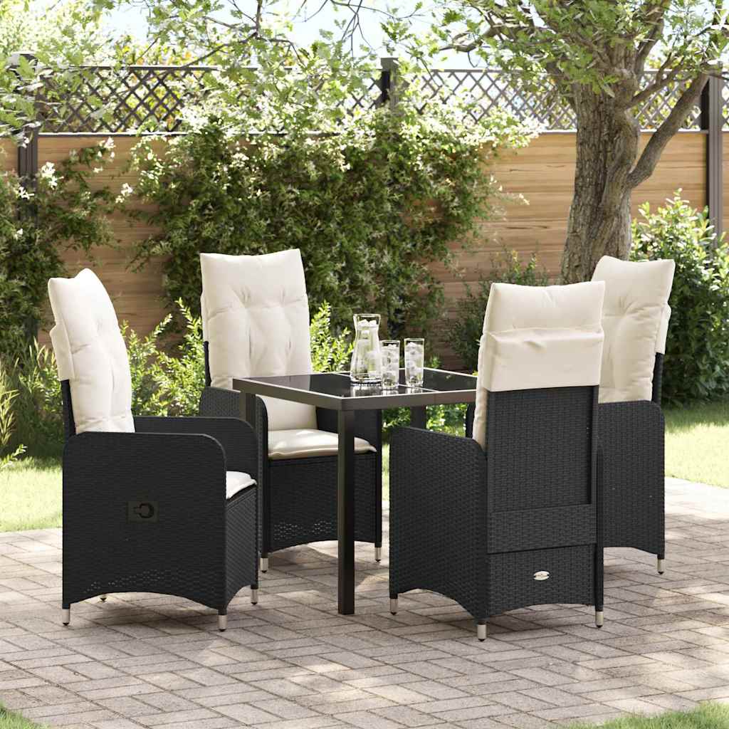 Set da Pranzo per Giardino con cuscino 5 pcs Nero polyrattan
