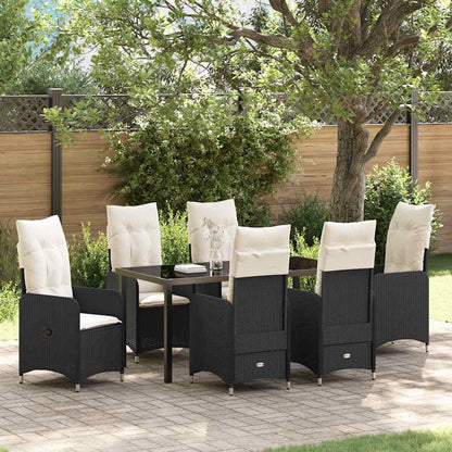 Set da Pranzo per Giardino con cuscino 7 pcs Nero polyrattan