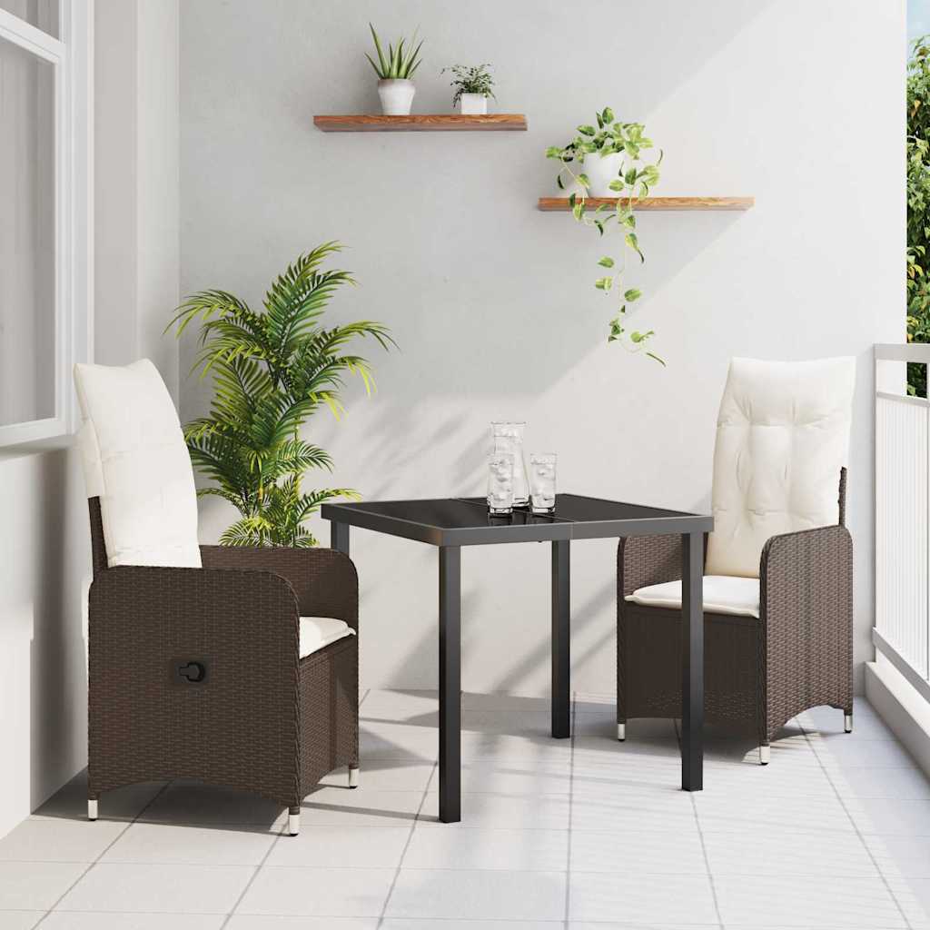 Set da Pranzo per Giardino con cuscino 3 pcs Marrone polyrattan
