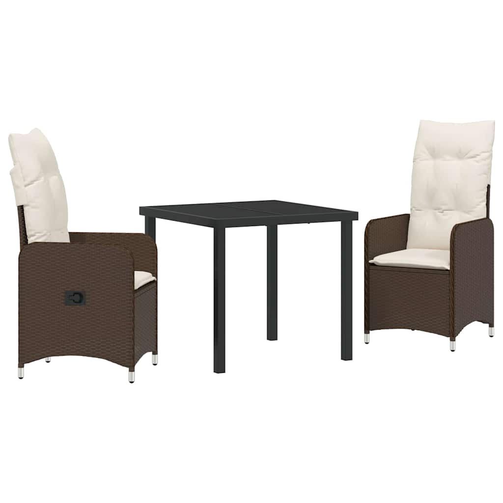 Set da Pranzo per Giardino con cuscino 3 pcs Marrone polyrattan
