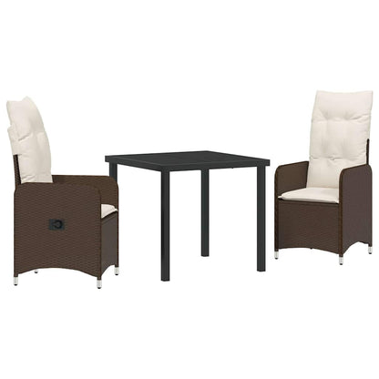 Set da Pranzo per Giardino con cuscino 3 pcs Marrone polyrattan