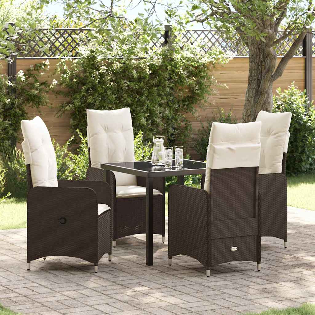 Set da Pranzo per Giardino con cuscino 5 pcs Marrone polyrattan