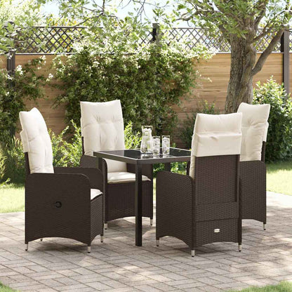 Set da Pranzo per Giardino con cuscino 5 pcs Marrone polyrattan