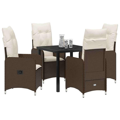 Set da Pranzo per Giardino con cuscino 5 pcs Marrone polyrattan