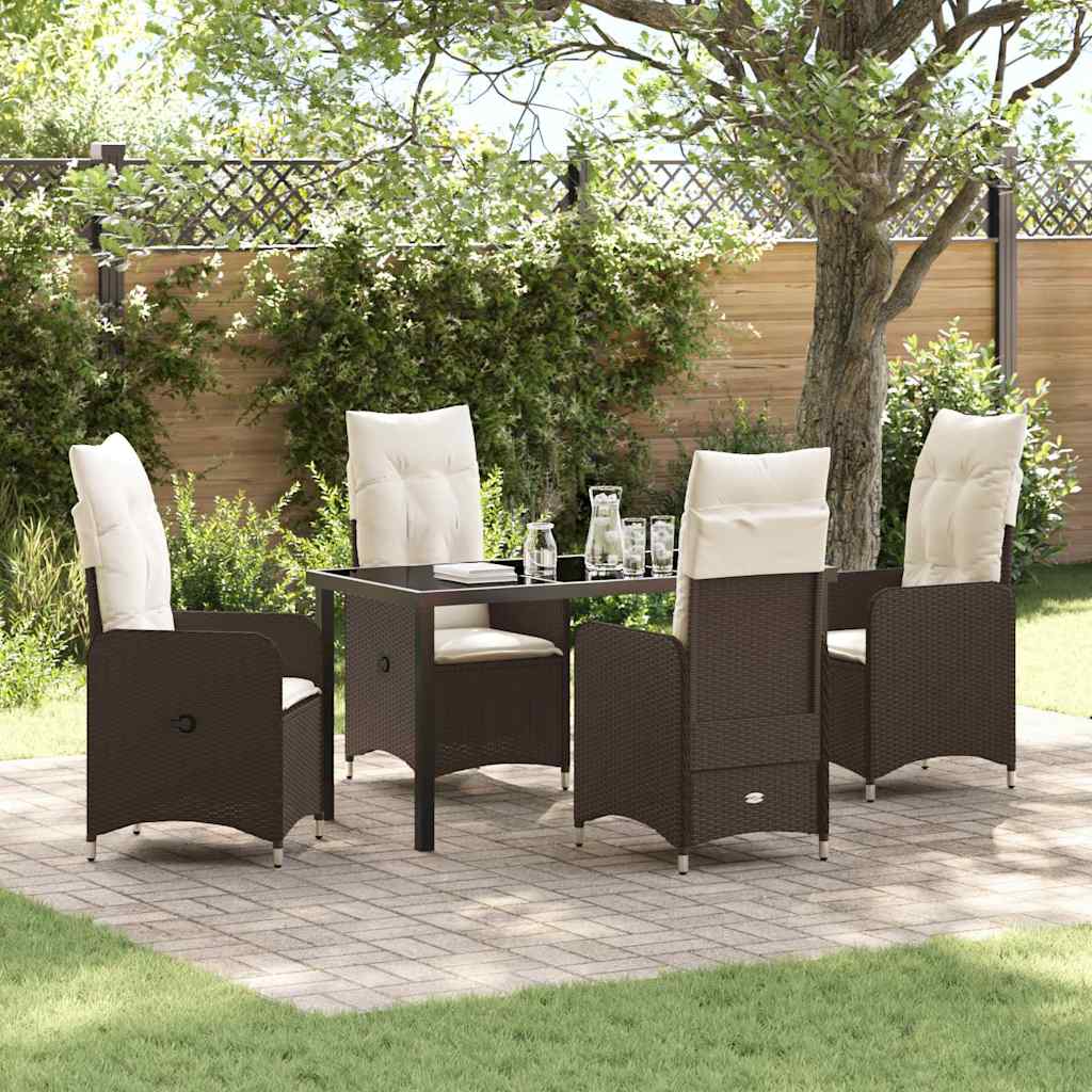 Set da Pranzo per Giardino con cuscino 5 pcs Marrone polyrattan