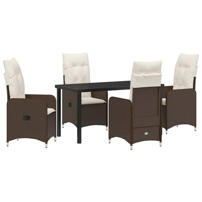 Set da Pranzo per Giardino con cuscino 5 pcs Marrone polyrattan