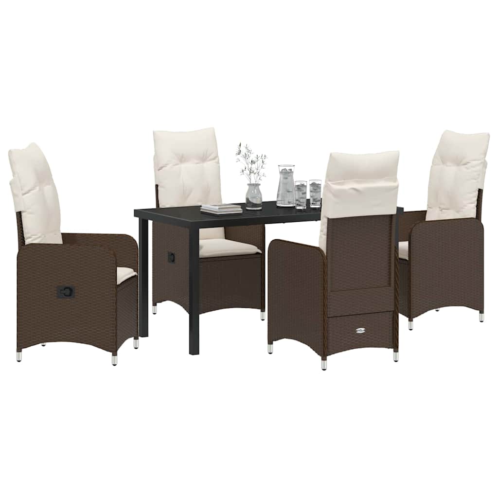 Set da Pranzo per Giardino con cuscino 5 pcs Marrone polyrattan