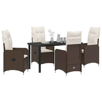 Set da Pranzo per Giardino con cuscino 5 pcs Marrone polyrattan