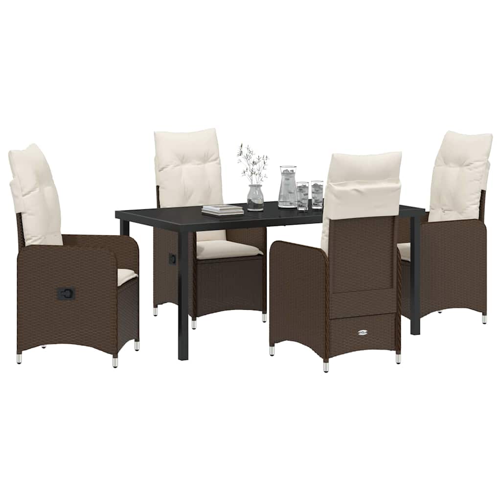 Set da Pranzo per Giardino con cuscino 5 pcs Marrone polyrattan