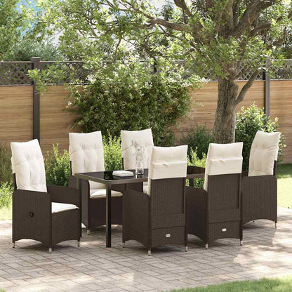 Set da Pranzo per Giardino con cuscino 7 pcs Marrone polyrattan