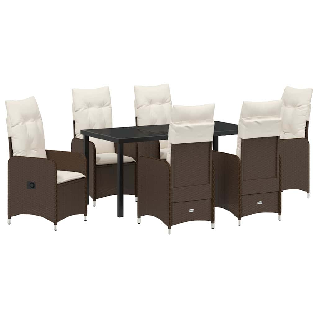 Set da Pranzo per Giardino con cuscino 7 pcs Marrone polyrattan