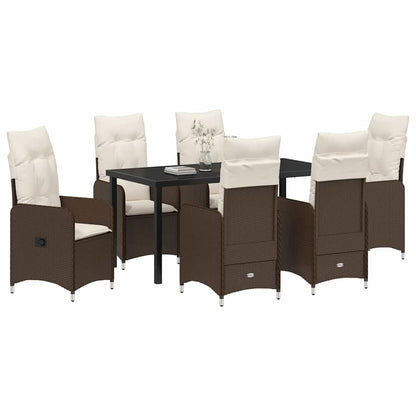 Set da Pranzo per Giardino con cuscino 7 pcs Marrone polyrattan