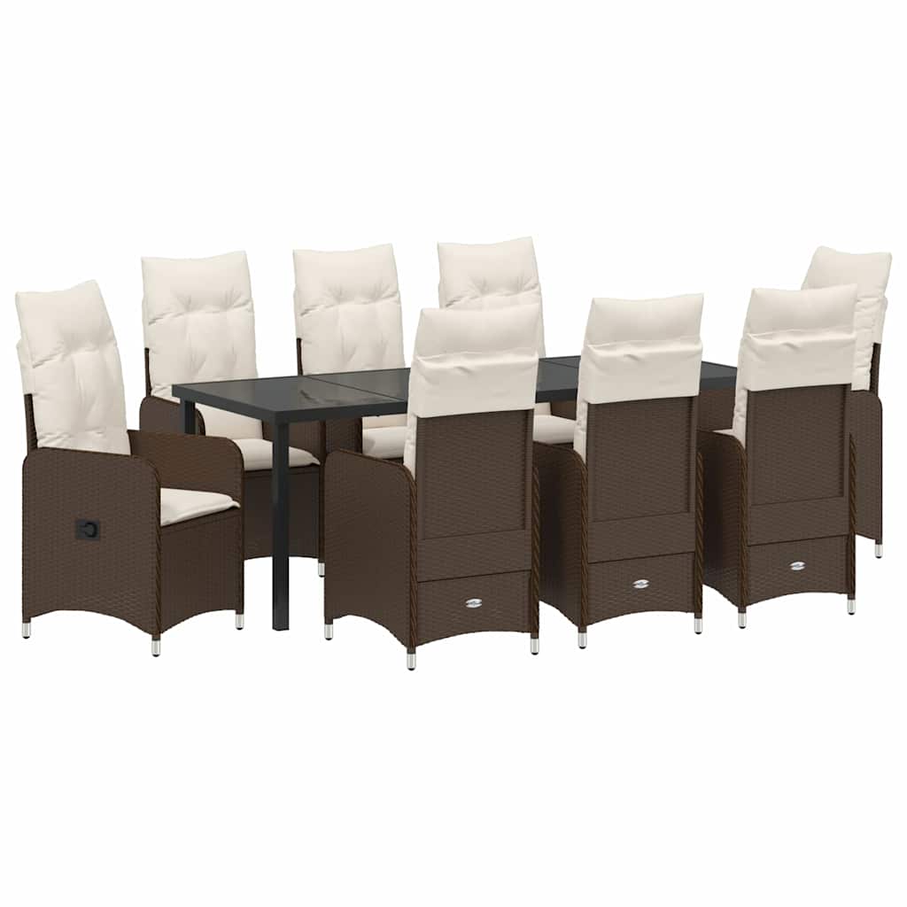 Set da Pranzo per Giardino con cuscino 9 pcs Marrone polyrattan