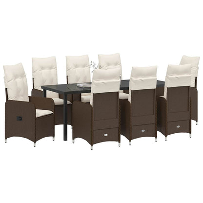 Set da Pranzo per Giardino con cuscino 9 pcs Marrone polyrattan