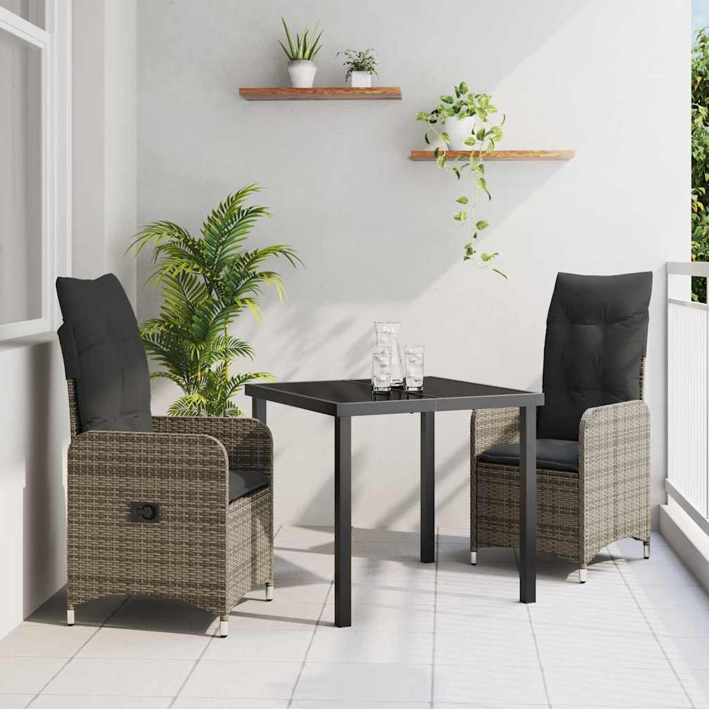 Set da Pranzo per Giardino con cuscino 3 pcs Grigio polyrattan