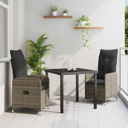 Set da Pranzo per Giardino con cuscino 3 pcs Grigio polyrattan