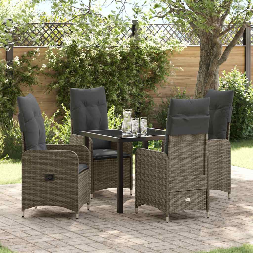Set da Pranzo per Giardino con cuscino 5 pcs Grigio polyrattan