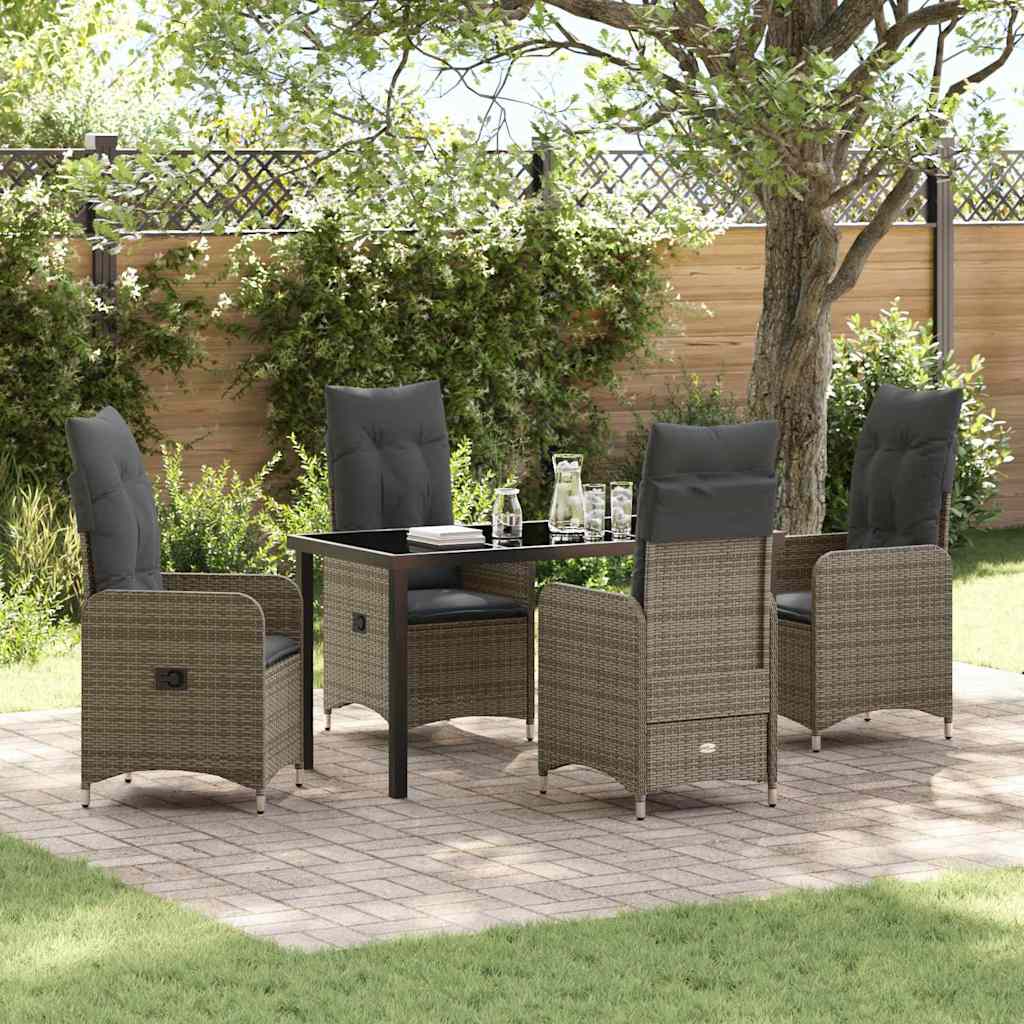 Set da Pranzo per Giardino con cuscino 5 pcs Grigio polyrattan