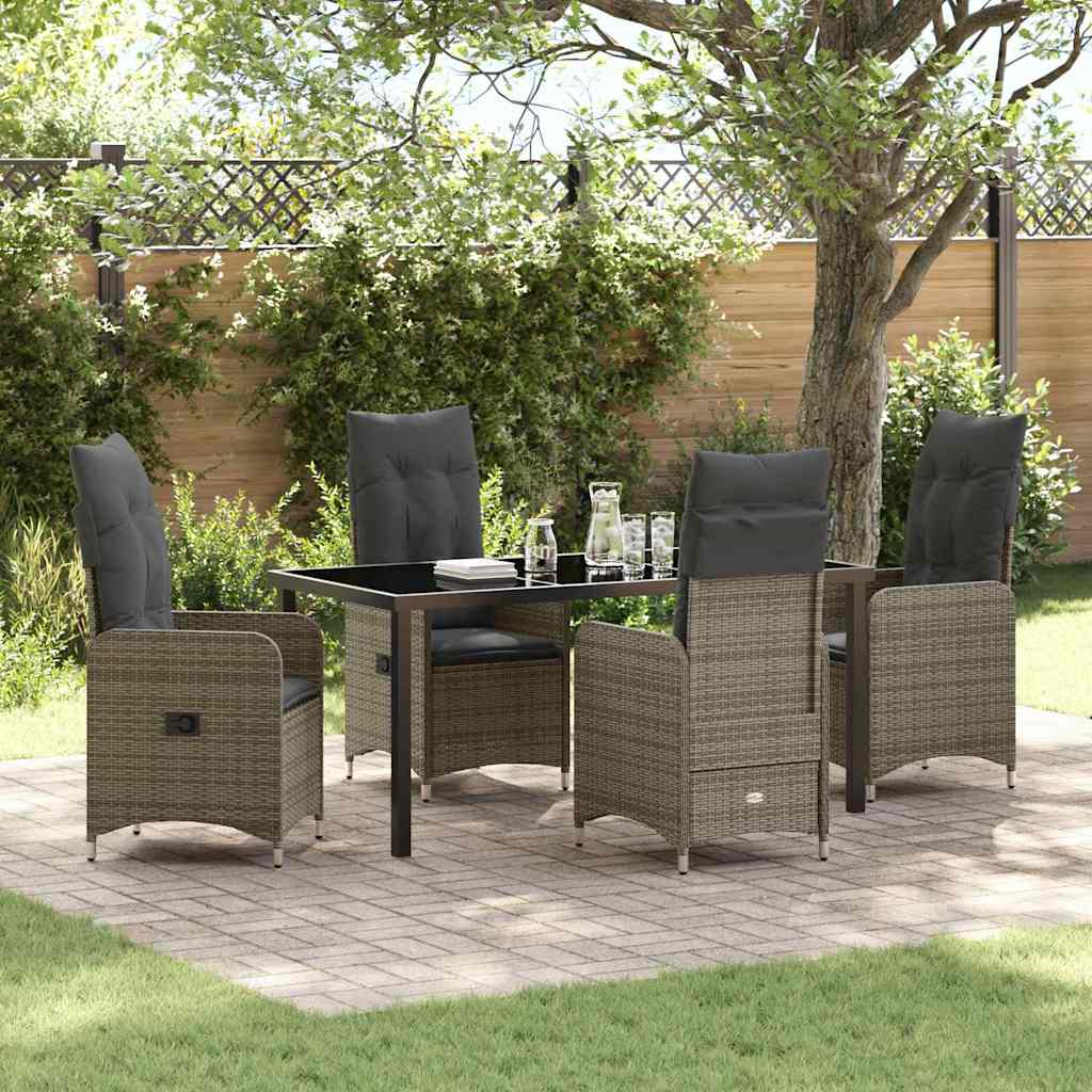 Set da Pranzo per Giardino con cuscino 5 pcs Grigio polyrattan
