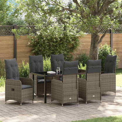 Set da Pranzo per Giardino con cuscino 7 pcs Grigio polyrattan