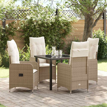 Set da Pranzo per Giardino con cuscino 5 pcs Beige polyrattan