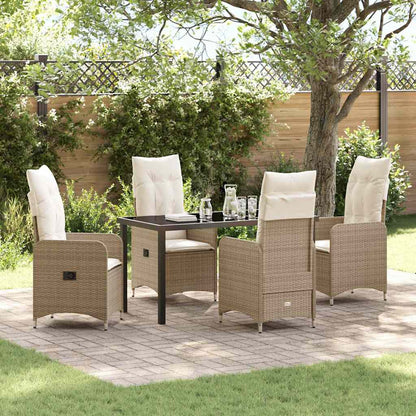 Set da Pranzo per Giardino con cuscino 5 pcs Beige polyrattan