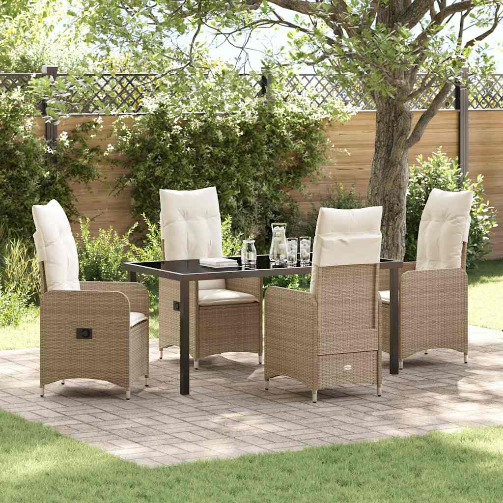 Set da Pranzo per Giardino con cuscino 5 pcs Beige polyrattan