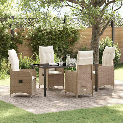 Set da Pranzo per Giardino con cuscino 5 pcs Beige polyrattan