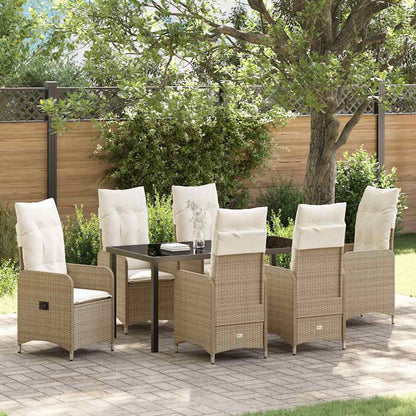 Set da Pranzo per Giardino con cuscino 7 pcs Beige polyrattan