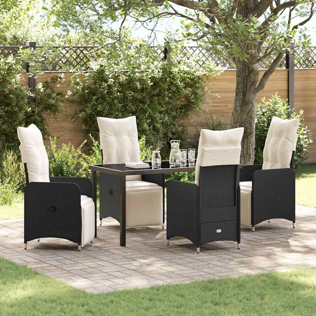 Set da Pranzo per Giardino con cuscino 5 pcs Nero polyrattan
