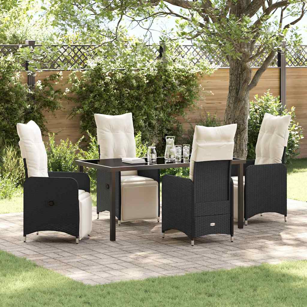 Set da Pranzo per Giardino con cuscino 5 pcs Nero polyrattan