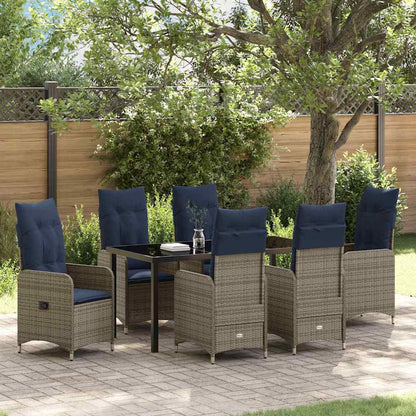 Set da Pranzo per Giardino con cuscino 7 pcs Nero polyrattan