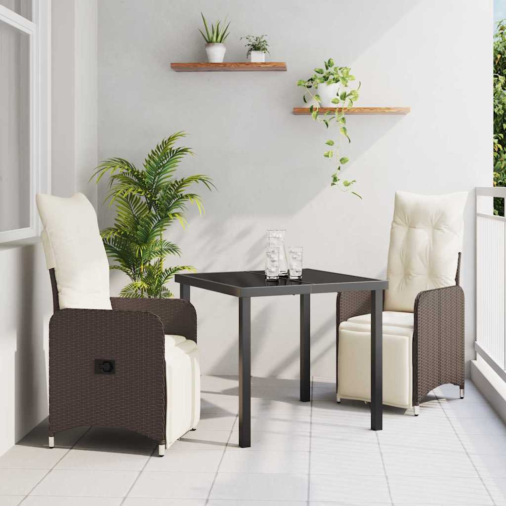 Set da Pranzo per Giardino con cuscino 3 pcs Marrone polyrattan