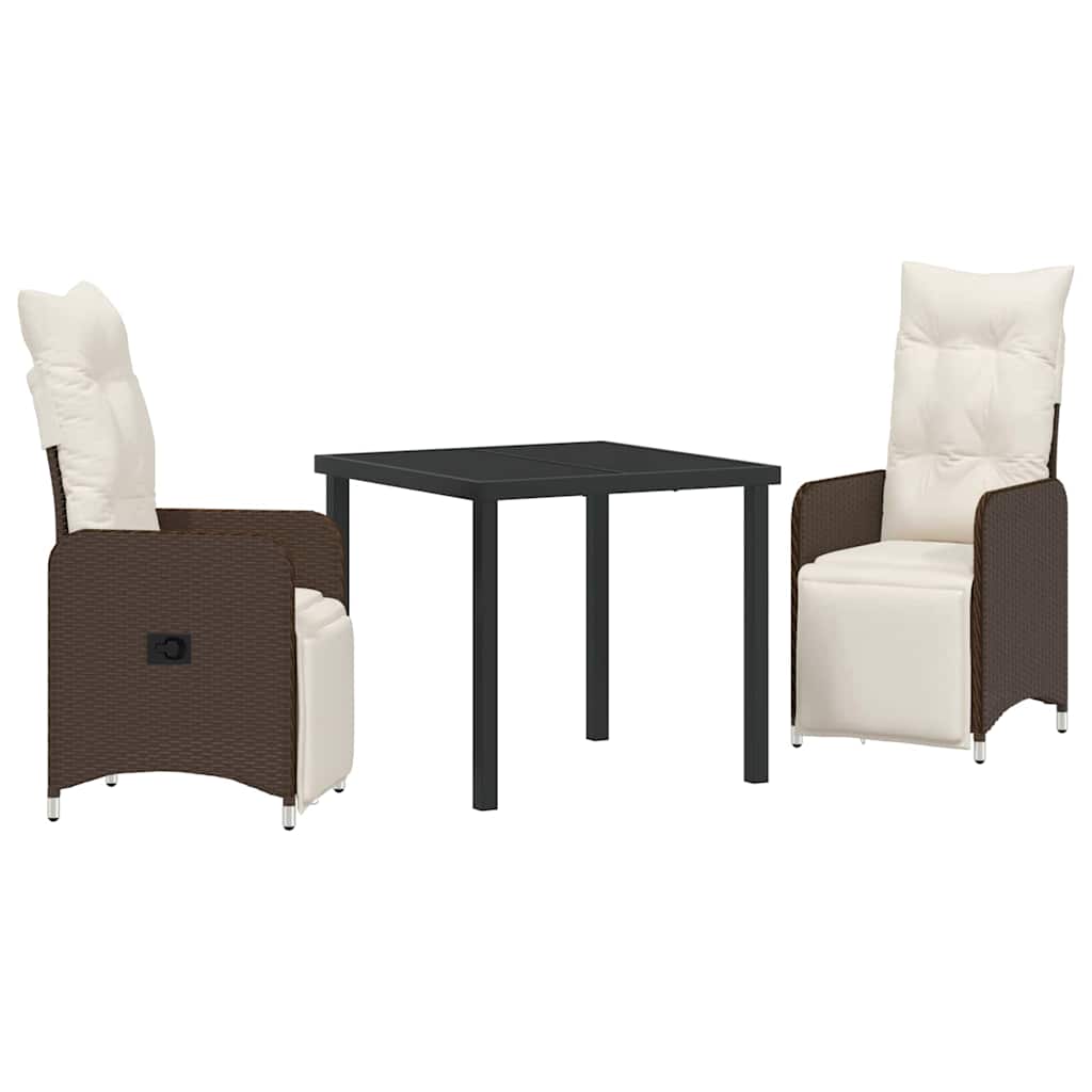 Set da Pranzo per Giardino con cuscino 3 pcs Marrone polyrattan