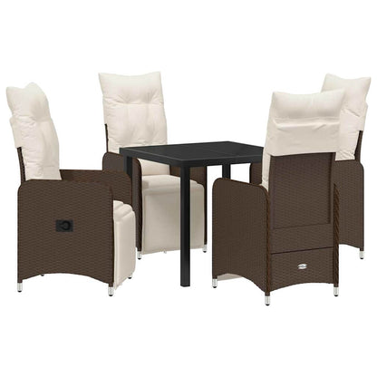 Set da Pranzo per Giardino con cuscino 5 pcs Marrone polyrattan