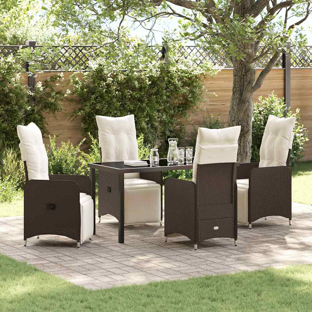 Set da Pranzo per Giardino con cuscino 5 pcs Marrone polyrattan
