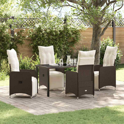 Set da Pranzo per Giardino con cuscino 5 pcs Marrone polyrattan