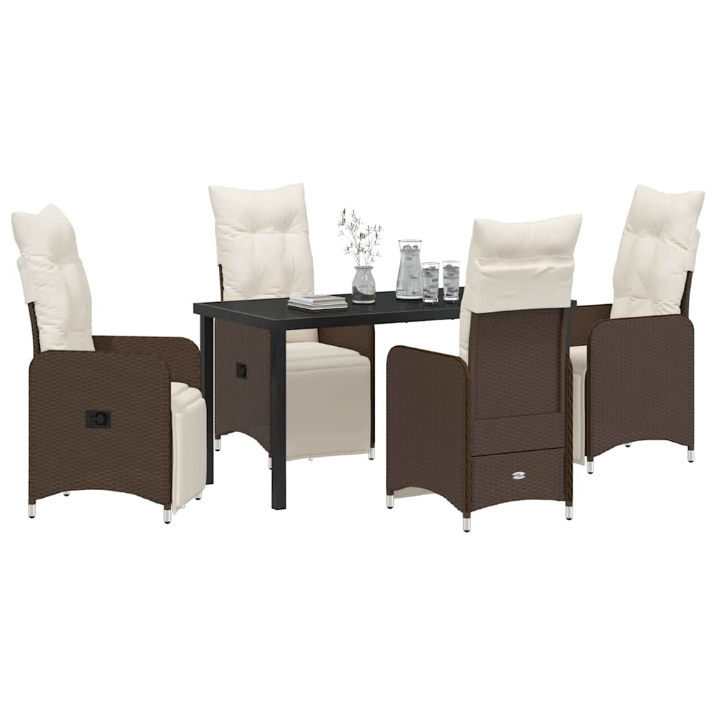 Set da Pranzo per Giardino con cuscino 5 pcs Marrone polyrattan