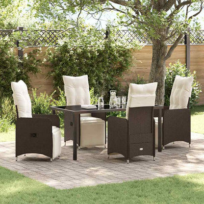 Set da Pranzo per Giardino con cuscino 5 pcs Marrone polyrattan