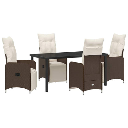 Set da Pranzo per Giardino con cuscino 5 pcs Marrone polyrattan