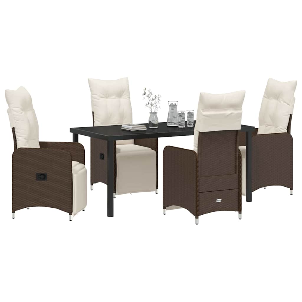 Set da Pranzo per Giardino con cuscino 5 pcs Marrone polyrattan