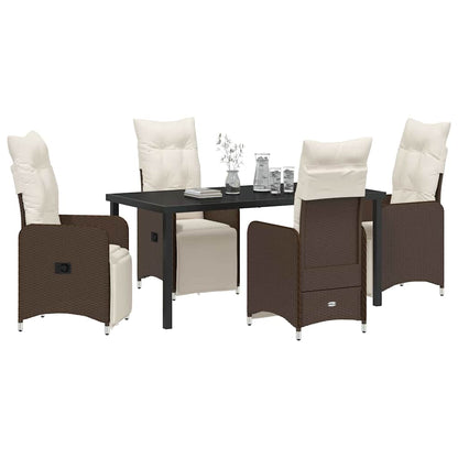 Set da Pranzo per Giardino con cuscino 5 pcs Marrone polyrattan