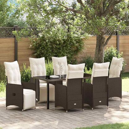 Set da Pranzo per Giardino con cuscino 7 pcs Marrone polyrattan