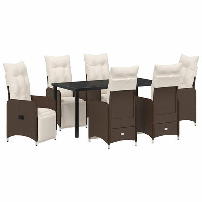Set da Pranzo per Giardino con cuscino 7 pcs Marrone polyrattan