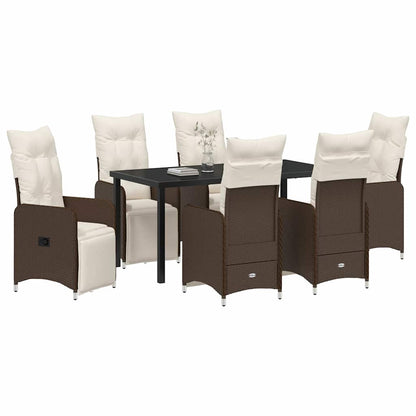 Set da Pranzo per Giardino con cuscino 7 pcs Marrone polyrattan