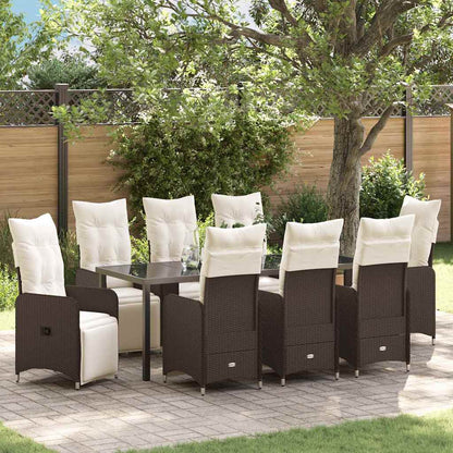 Set da Pranzo per Giardino con cuscino 9 pcs Marrone polyrattan