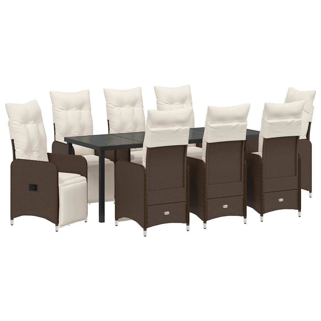 Set da Pranzo per Giardino con cuscino 9 pcs Marrone polyrattan