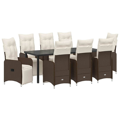 Set da Pranzo per Giardino con cuscino 9 pcs Marrone polyrattan