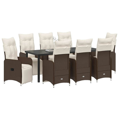 Set da Pranzo per Giardino con cuscino 9 pcs Marrone polyrattan